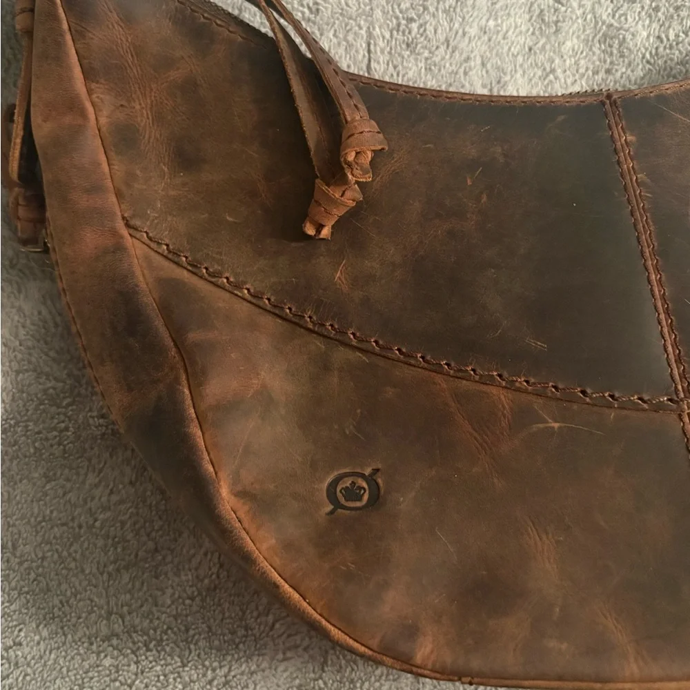 Born Brown Leather Hobo Distressed Shoulder Bag Purse Y2K - Picture 3 of 12